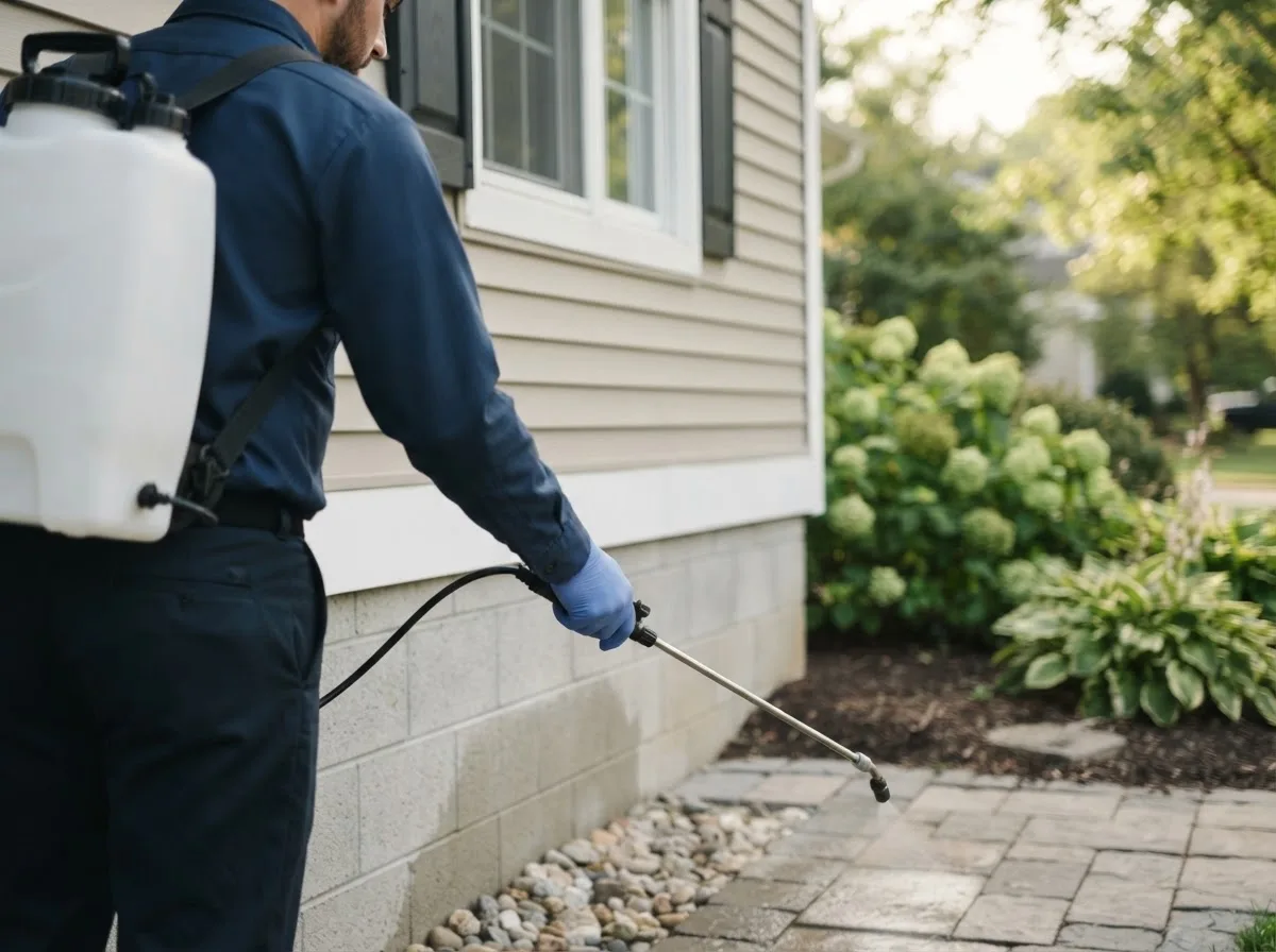 Pest control technician inspecting a home in Prinsburg, MN